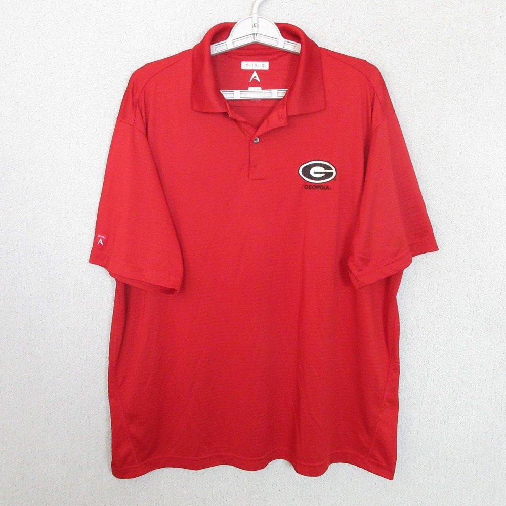 Antigua Mens Georgia Bulldogs Polo Shirt Red Textured Stripe Large L
